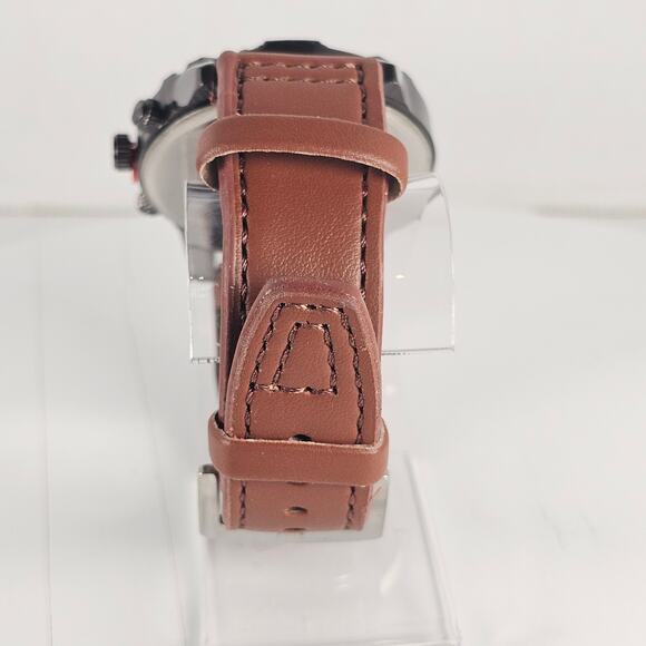 Raglan Men's Quartz Watch Black Dial Brown Band 43.9mm Case Chrono Look NEW - Picture 5 of 13